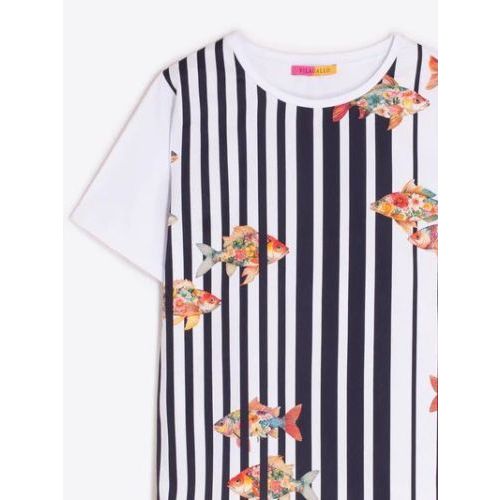 Vilagallo  Wit / Multi dames (VILAGALLO T-SHIRT - 33231 WIT MULIT) - Di Classe (Sluis)